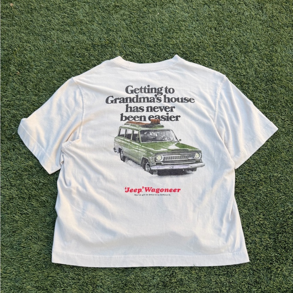 Abercrombie & Fitch White Tee with Green Jeep Print